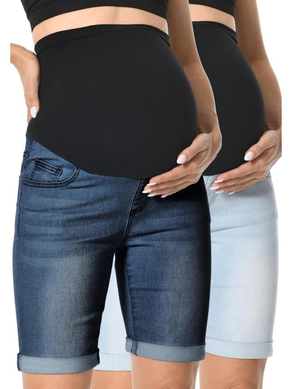 Maternity Bermuda Denim Shorts with Rolled Cuff | Comfy Jean Shorts for Moms